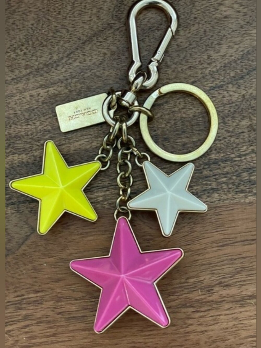 RARE Vintage Coach Multi-Star Enamel Bag Charm Keychain Y2K Gold Yellow Pink - Picture 2 of 6